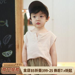 宝宝上衣百搭纯色 V领背心男女童马甲夏季 砚台家童装 儿童纯棉无袖