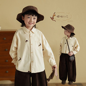 春季 衬衫 衣服男童印花衬衣男宝宝纯色上衣 儿童全棉长袖 砚台家童装