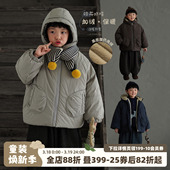 男宝宝棉袄儿童连帽棉衣外套 童装 砚台家男童森系加绒棉服冬季 新款