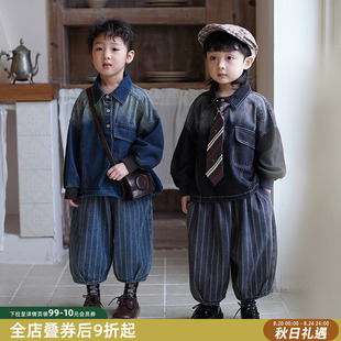 砚台家秋装 衬衣幼童卫衣洋气潮 儿童牛仔衬衫 男女童渐变套头POLO衫
