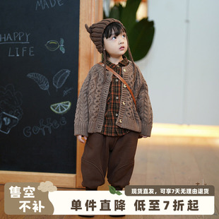 砚台家韩国儿童开衫毛衣针织衫男女童重工加厚纯色婴儿外套潮冬季