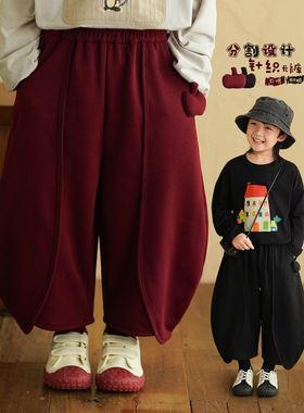 砚台家童装儿童红色运动裤春季新款裤子宝宝弯刀裤男童黑色休闲裤