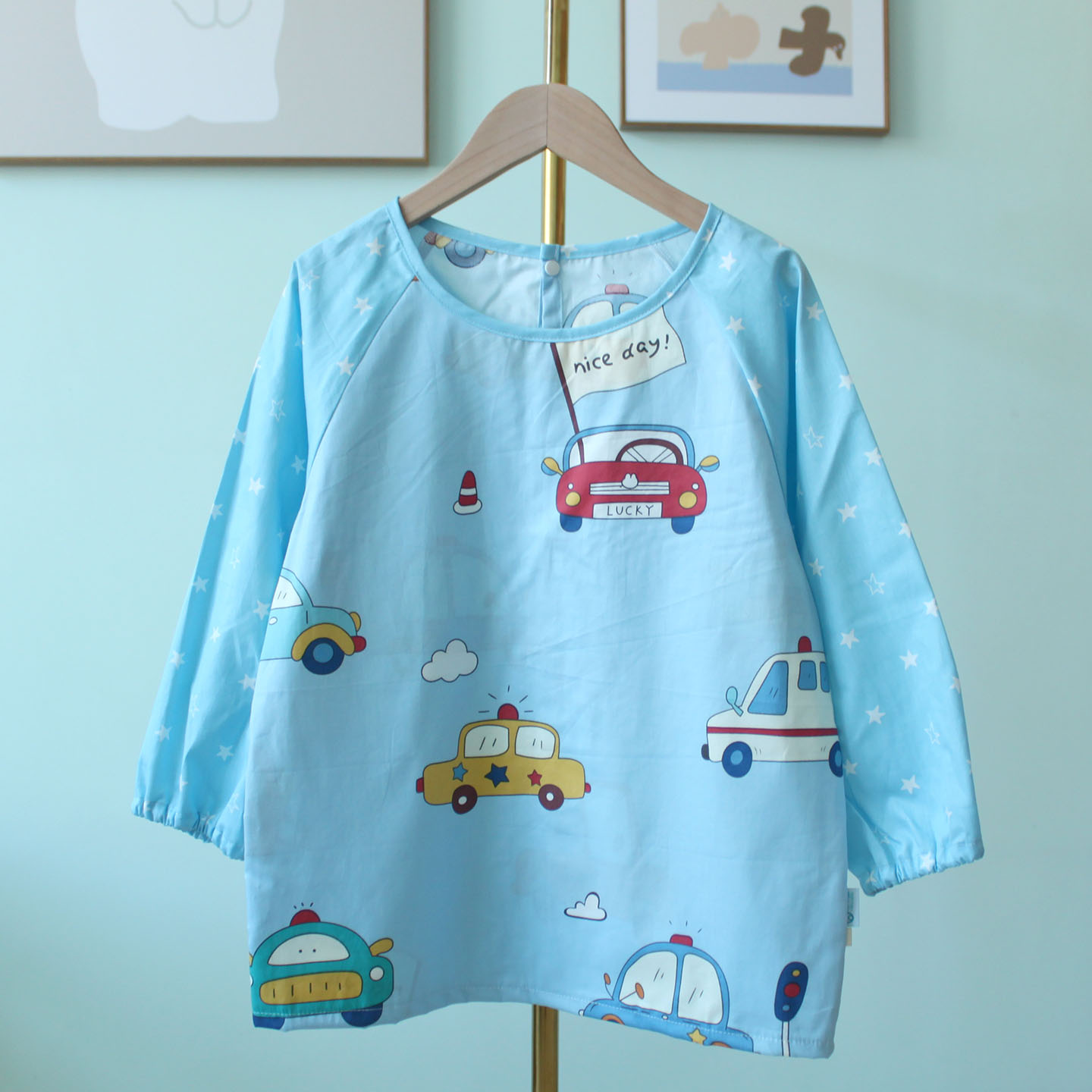 全棉长袖罩衫长袖男女儿童宝宝反穿衣吃饭衣春秋冬纯棉罩衣不防水