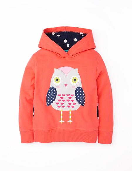 现货 英国MiniBoden正品 女童 猫头鹰桃心马贴布卫衣帽衫外