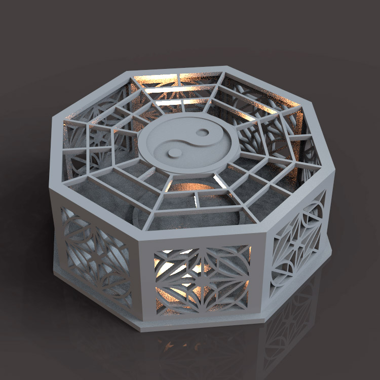 3d打印图纸模型素材文件八卦炉STL摆件立体圆雕图F3666