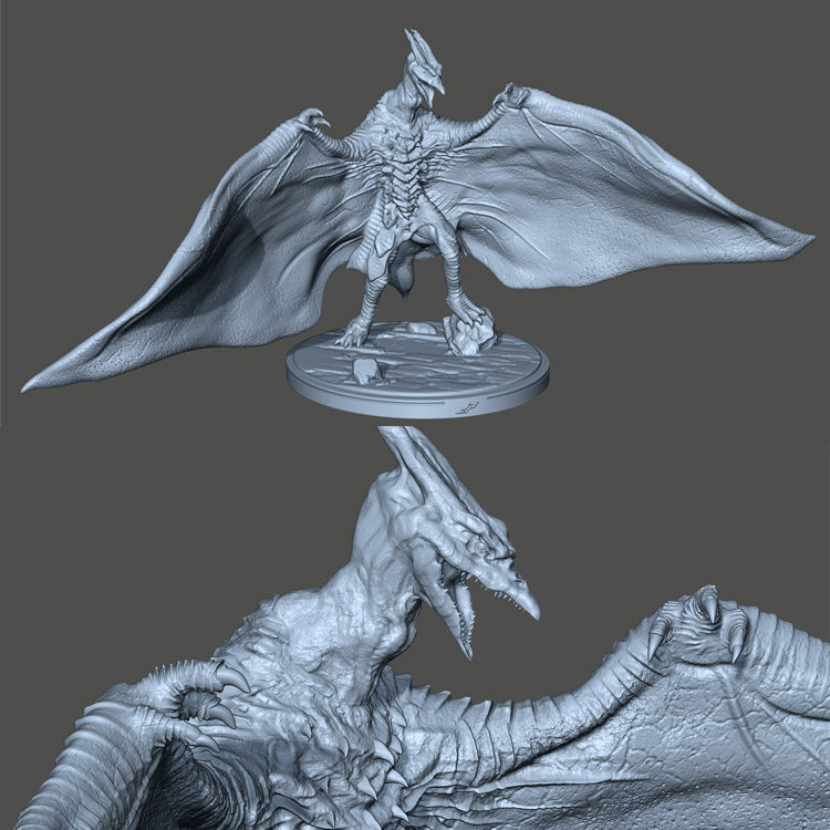 3d打印图纸模型素材stl怪兽翼龙拉顿手办圆雕图f1872