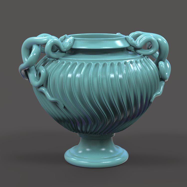 3d打印图纸模型蛇形把手条纹花瓶文件stl摆件圆雕图f5096