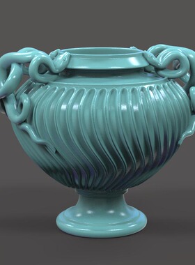 3d打印图纸模型蛇形把手条纹花瓶文件STL摆件圆雕图F5096