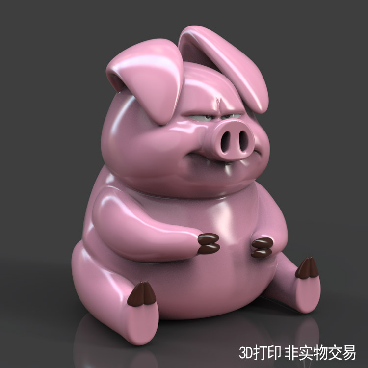 3d打印图纸模型素材文件Q版卡通生气猪STL摆件立体圆雕图F3733