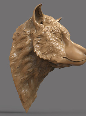 3d打印图纸模型素材文件OBJ狼头STL圆雕图F2750