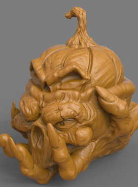 3d打印图纸模型万圣节鬼手骷髅头南瓜STL摆件圆雕图F2932