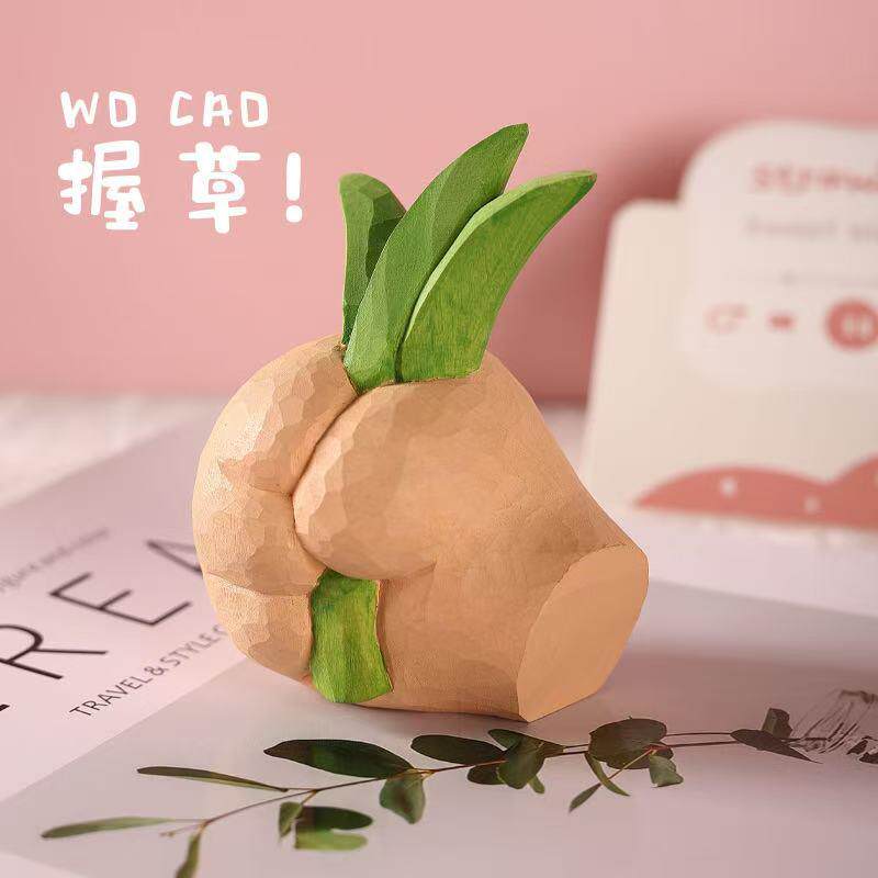 握草！非常有创意的桌面装饰品。手工木雕握草搞笑沙雕的生日礼物