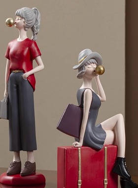 现代轻奢摩登泡泡女孩摆件北欧家居玄关电视柜装饰品送女生日礼物