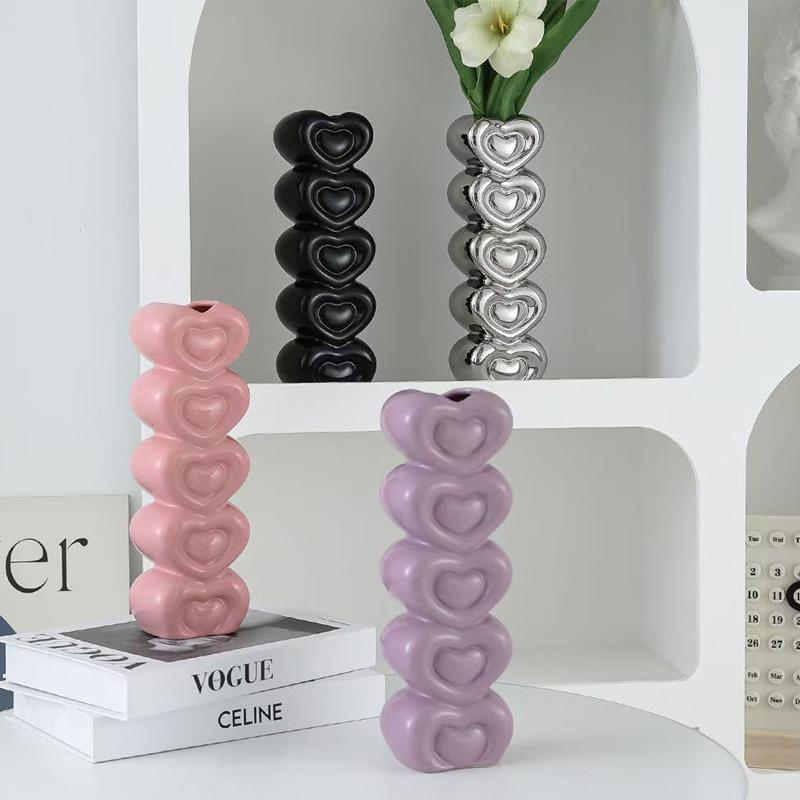 ins风高颜值高级感陶瓷爱心花瓶摆件客厅书房插花水培花器情人节