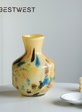 Best west 中古芬顿玉质琥珀玻璃花瓶样板房客厅家居摆件琉璃花器