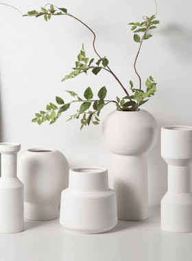 素烧拉丝园艺花盆大口径绿植栽花容器家居客厅摆件白胚高级感花器