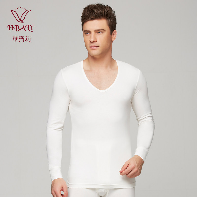 华宝莉男深大V大领口  棉莫代尔保暖内衣 男隐形内衣薄款套装3806
