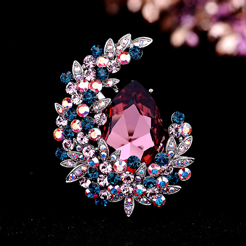 日韩气质宝石月亮胸针水晶大气