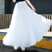 超大摆两层雪纺a字裙纯色半身裙百搭显瘦高腰女春夏沙滩舞蹈长裙