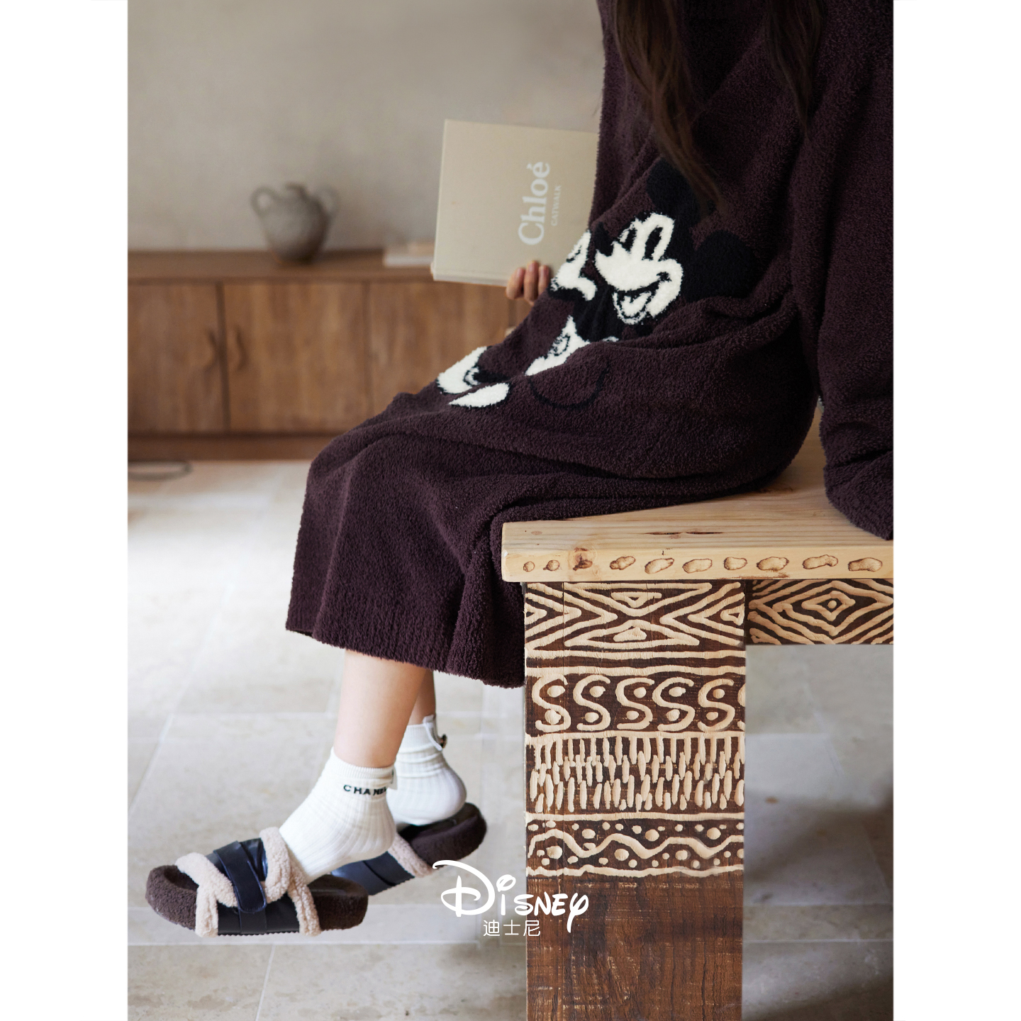 迪士尼秋冬季保暖半边绒长袖睡裙