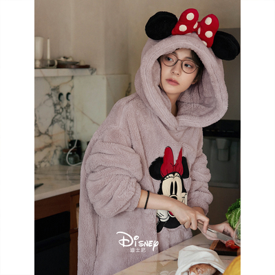 迪士尼女冬季加厚保暖法兰绒睡裙