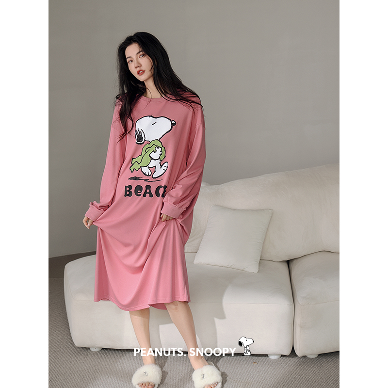 贝妍新款甜美少女柔软棉长袖睡裙