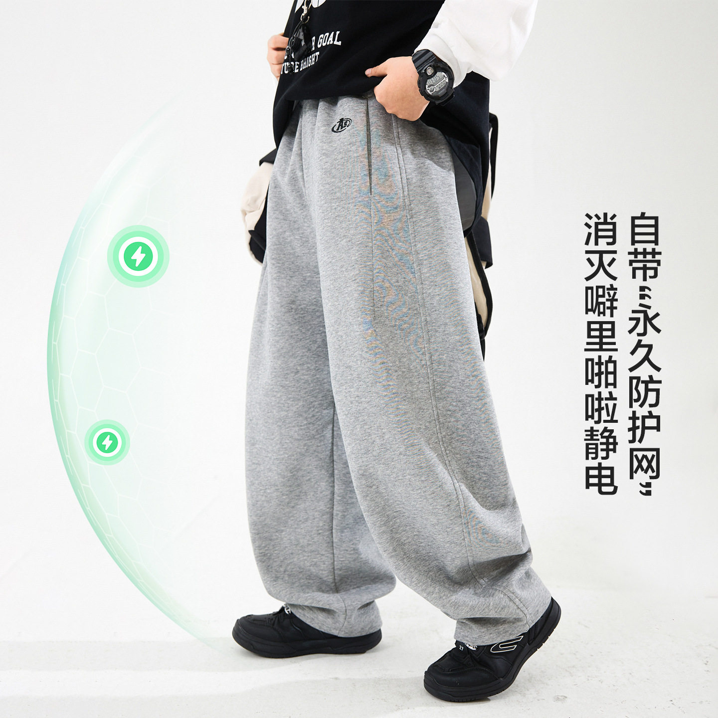 男大童春季韩范灰色运动卫裤2026新款儿童男孩超好看宽松直筒裤子