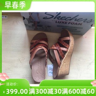 露趾凉拖31714 skechers斯凯奇女夏坡跟凉鞋 增高凉拖厚底增高拖鞋