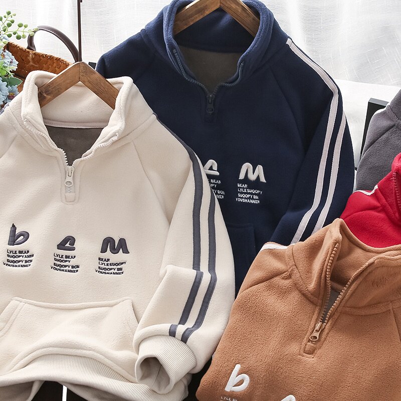 卫衣秋冬新款男童加绒外套冬装儿童双面绒加厚半拉链保暖上衣童装