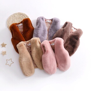 秋冬新款儿童毛毛背心男女童仿獭兔毛皮草马甲保暖坎肩公主棉外套