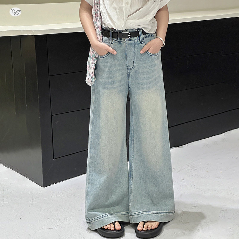女童浅色牛仔裤夏季2025新儿童洋气微喇阔腿裤女大童直筒牛仔裤潮