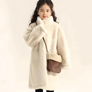 女童冬装长款仿皮草童装大衣儿童保暖加厚皮毛一体毛毛水貂绒外套