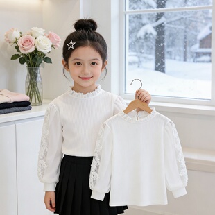 女童纯棉打底衫春秋2026新款儿童长袖内搭t恤上衣白色洋气8