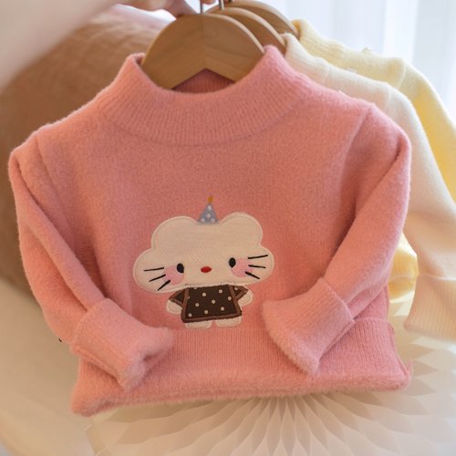 儿童毛衣2025冬季女童新款一体绒卡通图案套头毛线衣宝宝针织衫