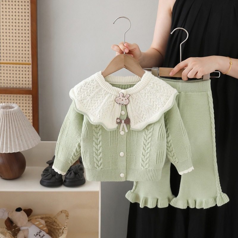 儿童毛衣针织外套女宝2025秋季新款裤子两件套女童开衫针织套装春