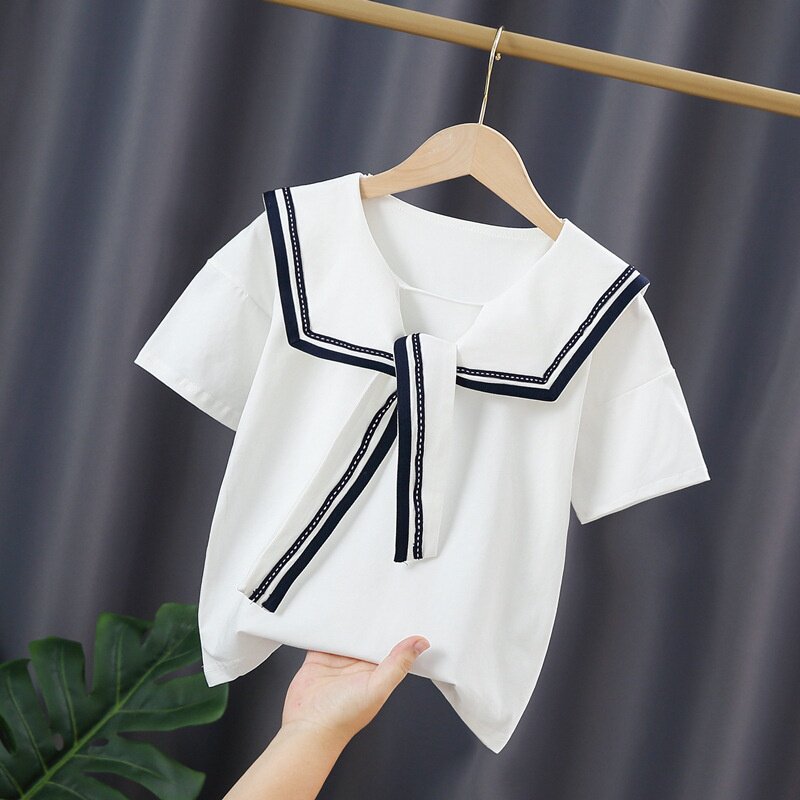 女童短袖t恤中大童夏季2026新款洋气儿童夏装百搭白色纯棉上衣薄9