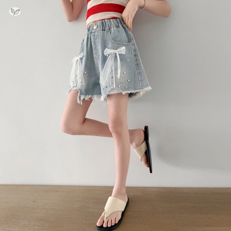 女童牛仔短裤夏季薄款洋气休闲女孩夏装时髦毛边热裤儿童外穿裤子