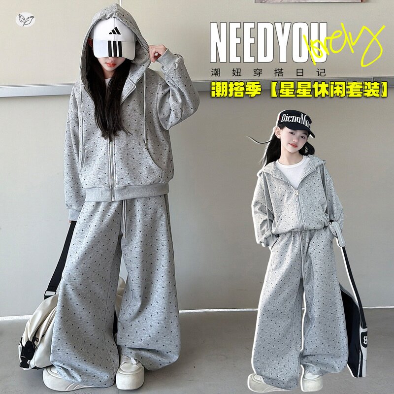 女童印花套装2026年春季新款中大童连帽卫衣卫裤两件套运动风春装