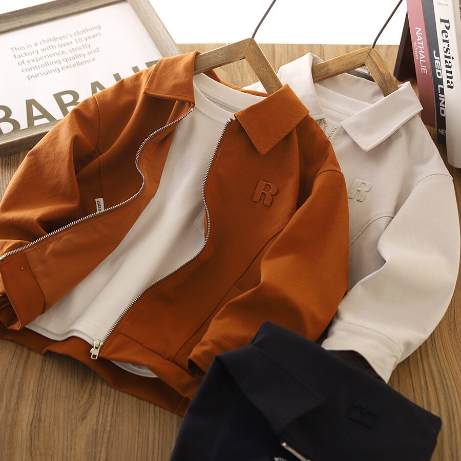男童外套春秋季2026新款中大童男孩质感斜纹针织儿童装翻领夹克衫