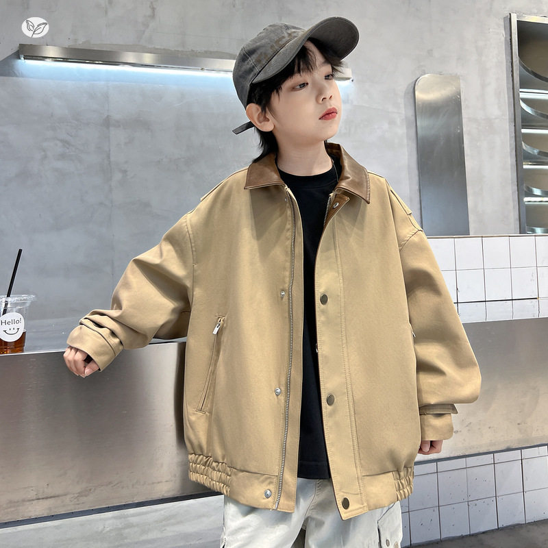 男童拼皮外套2026年春季新款中大儿童韩系夹克衫洋气长袖上衣外出