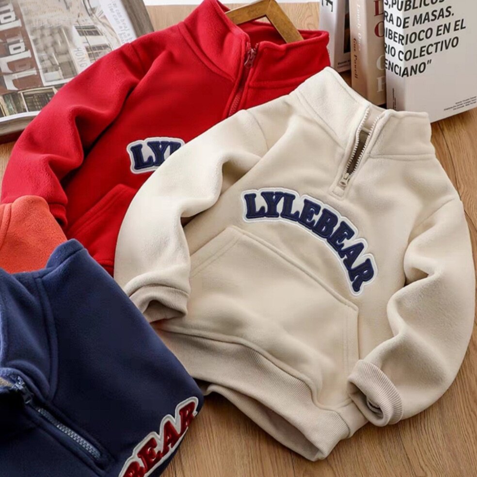 25冬季新款男童加绒加厚半拉链卫衣中大童保暖一体绒打底高领卫衣