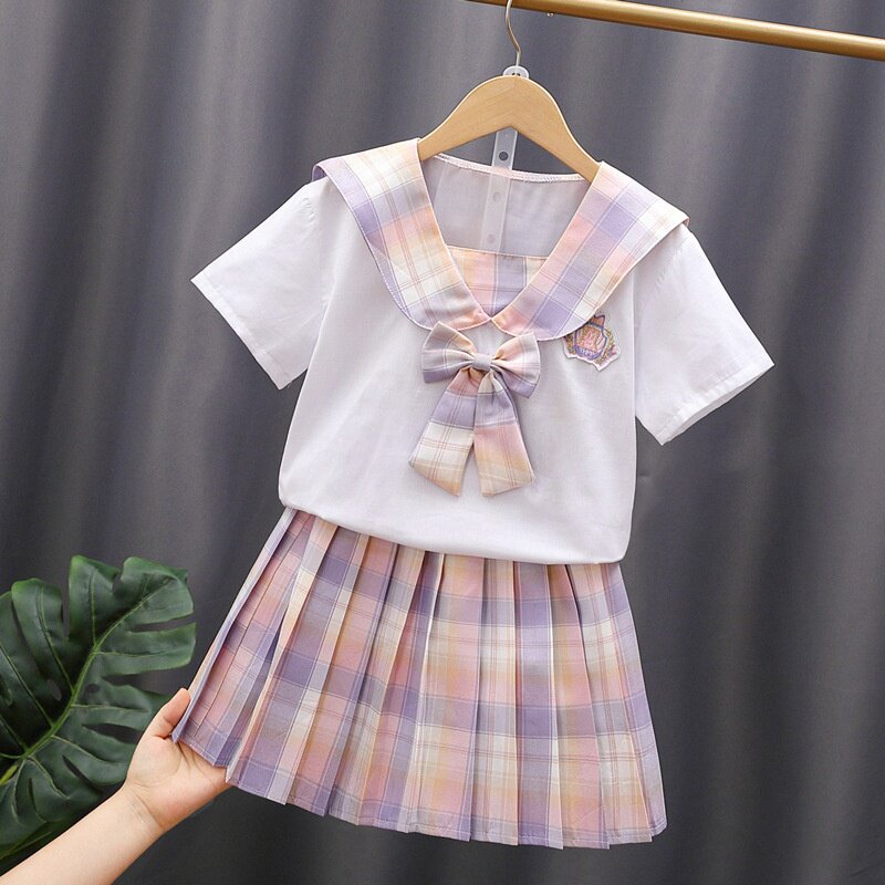 女童JK制服裙套装夏季洋气儿童夏装学院风公主格子裙两件套中大童