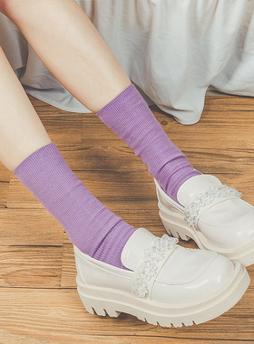 春秋纯棉中筒长袜子基础条纹纯色男女袜子日系黑白JK堆堆袜ins潮