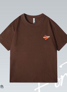 油管 youtube logo复古美式落肩个性潮流印花重磅T恤男女宽松短袖