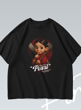 珀尔 Pearl电影A24落肩做旧重磅水洗个性潮流印花T恤男女宽松短袖