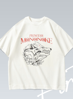 幽灵公主吉卜力宫崎骏动画重磅复古落肩印花T恤男女百搭宽松短袖