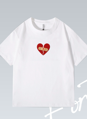 Fortee 心碎俱乐部美式落肩趣味个性潮流印花重磅T恤男女宽松短袖