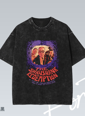 Fortee 肖申克的救赎 电影水洗落肩潮流印花重磅T恤男女宽松短袖