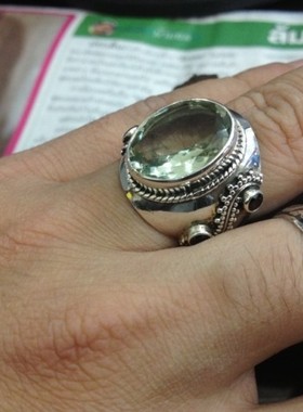 泰国橄榄色锆石宽边戒指手工银