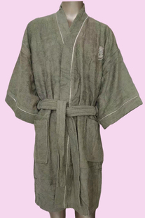 浴袍男士专用吸水速干春秋全棉割绒毛巾料家用和服领短袖成人浴衣